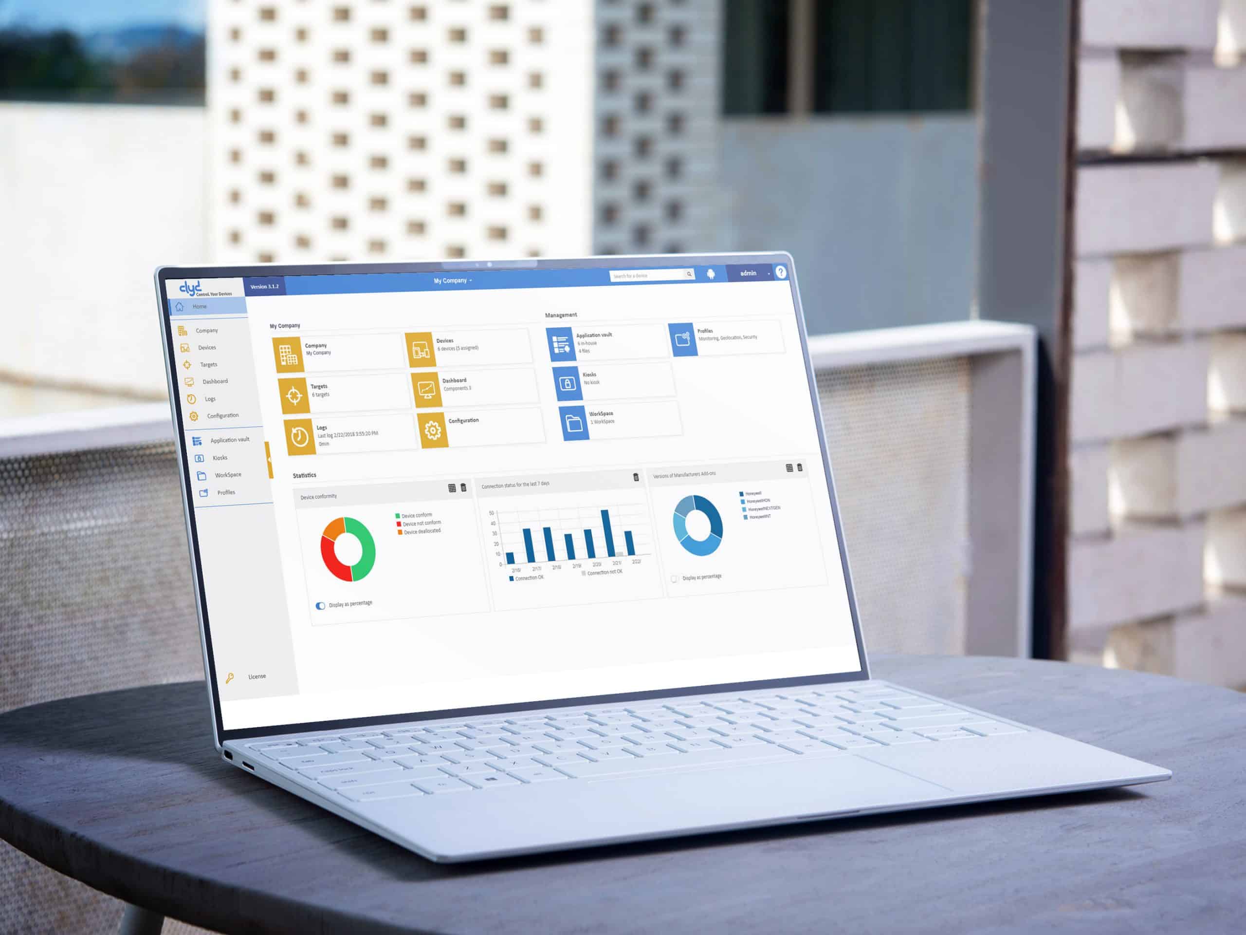 Interface du logiciel MDM Clyd permettant la gestion de terminaux en mode COBO