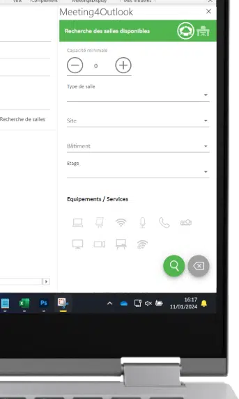 Filtres de recherche d'espaces de travail Add-on Outlook de réservation