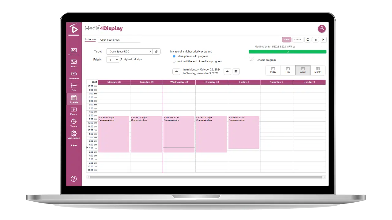 Digital signage software planning management interface